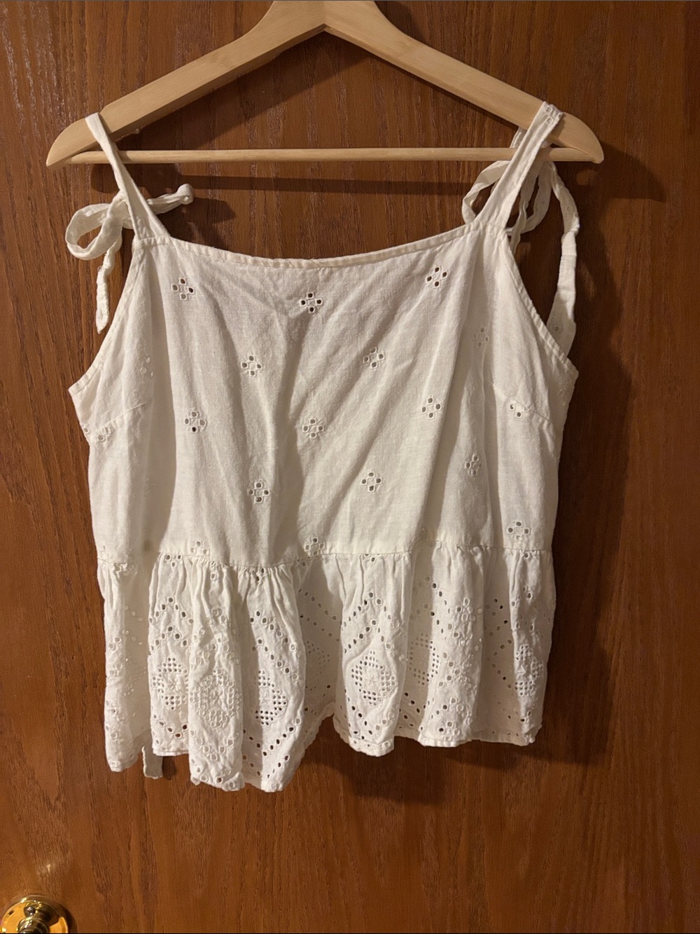 Madewell White Eyelet Tie-Strap Peplum Camisole